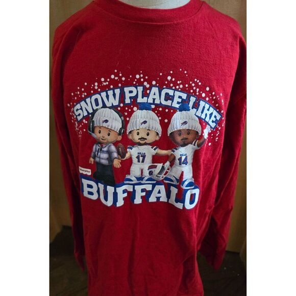 Snow Place Like Buffalo NFL Red Long Sleeve Shirt kids M Cotton Football Fans - Picture 2 of 5